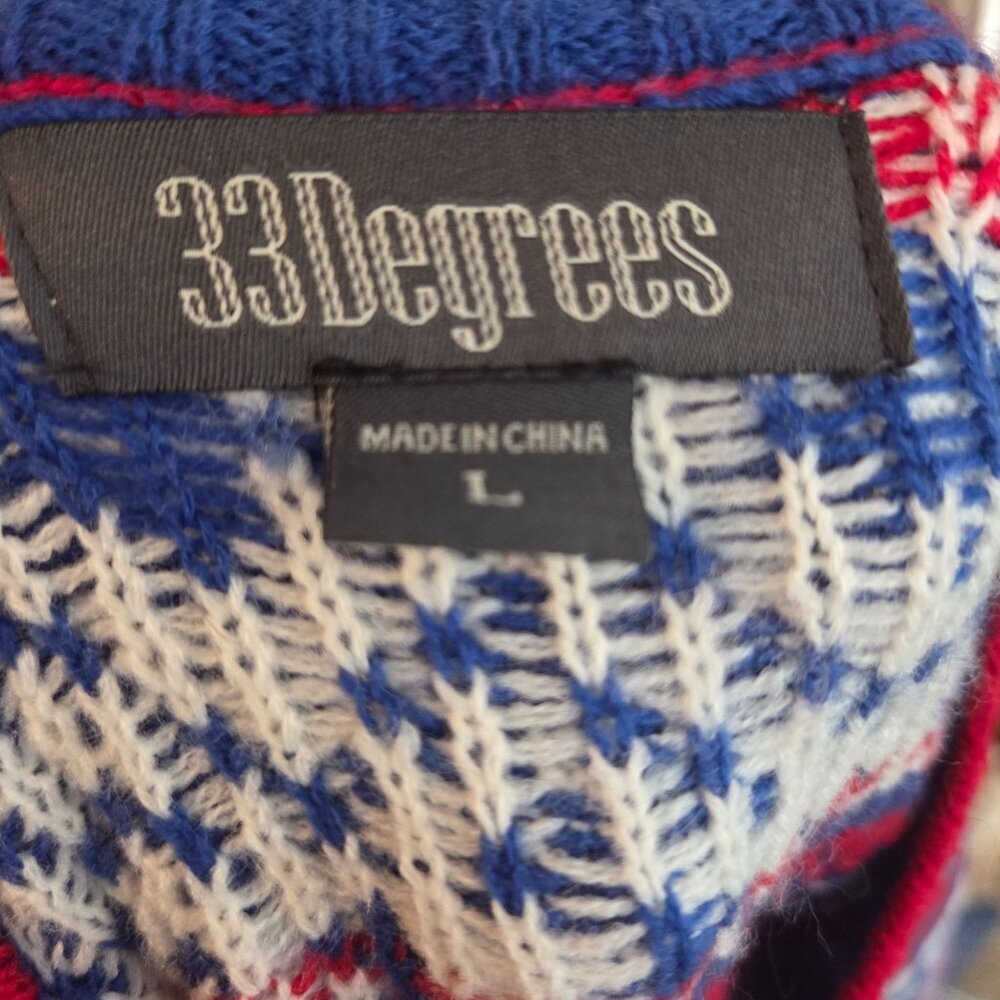 33 Degrees Long Sleeve Knit Pullover Christmas Sweater Blue Size L - Picture 7 of 8